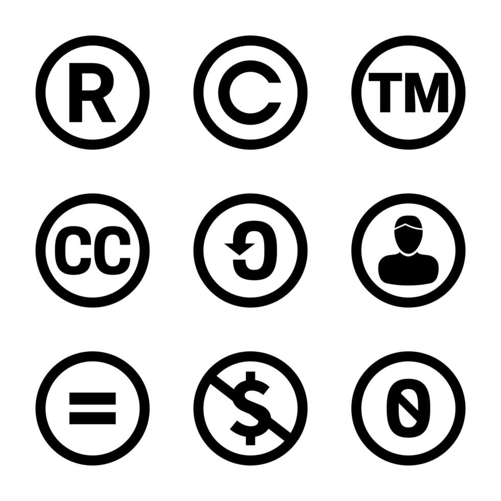 criativo bens comuns licença ícones e registrado marca comercial direito autoral ícone conjunto vetor