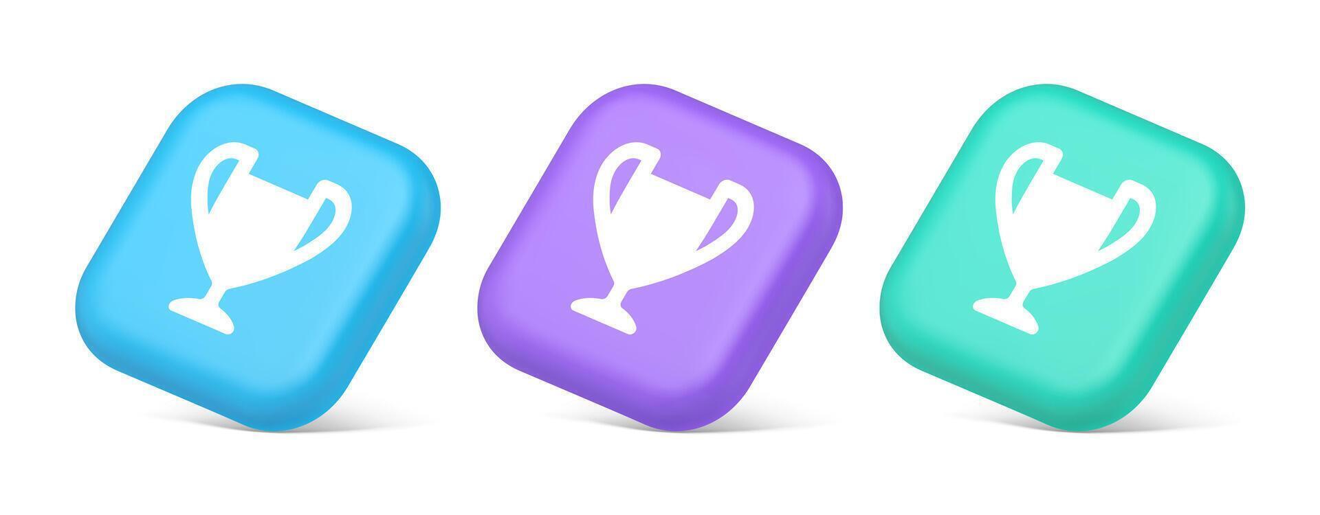 copo troféu prêmio melhor ganhar realização botão primeiro Lugar, colocar jogos conectados conexão 3d isométrico ícone vetor