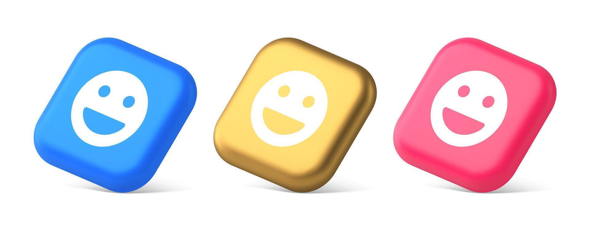 risonho emotisométrico ícone quadrinho face emoji botão rindo social rede reação feliz 3d isométrico ícone vetor