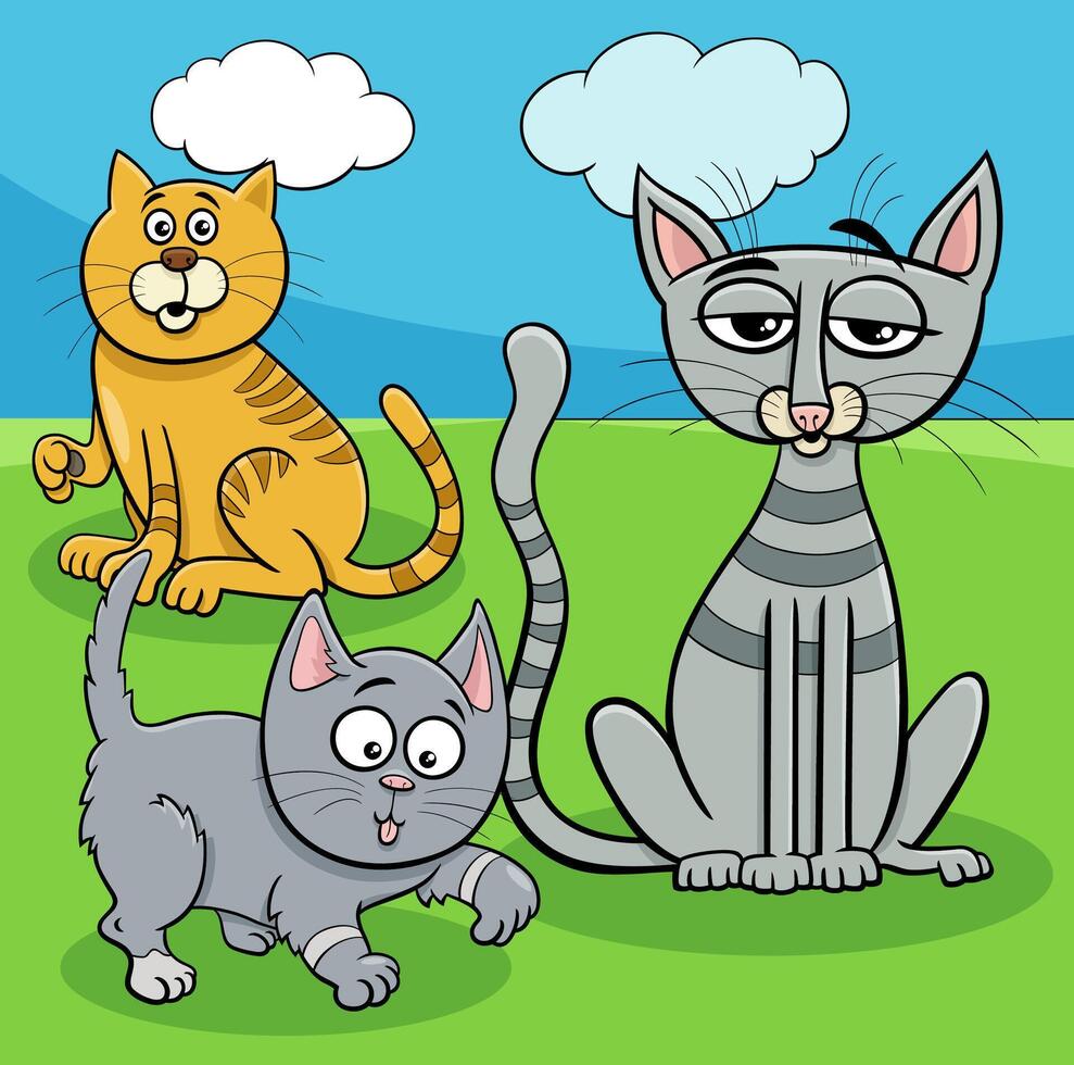 gatos animal personagens dentro a Prado desenho animado ilustração vetor