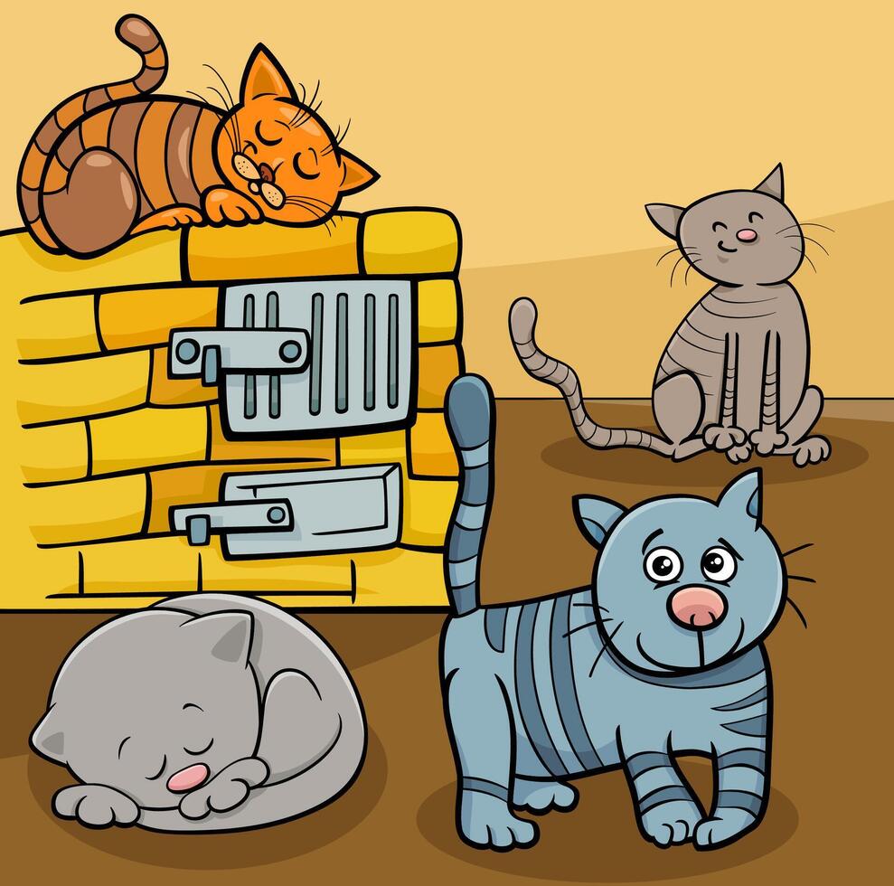 gatos personagens animais em casa ilustração dos desenhos animados vetor