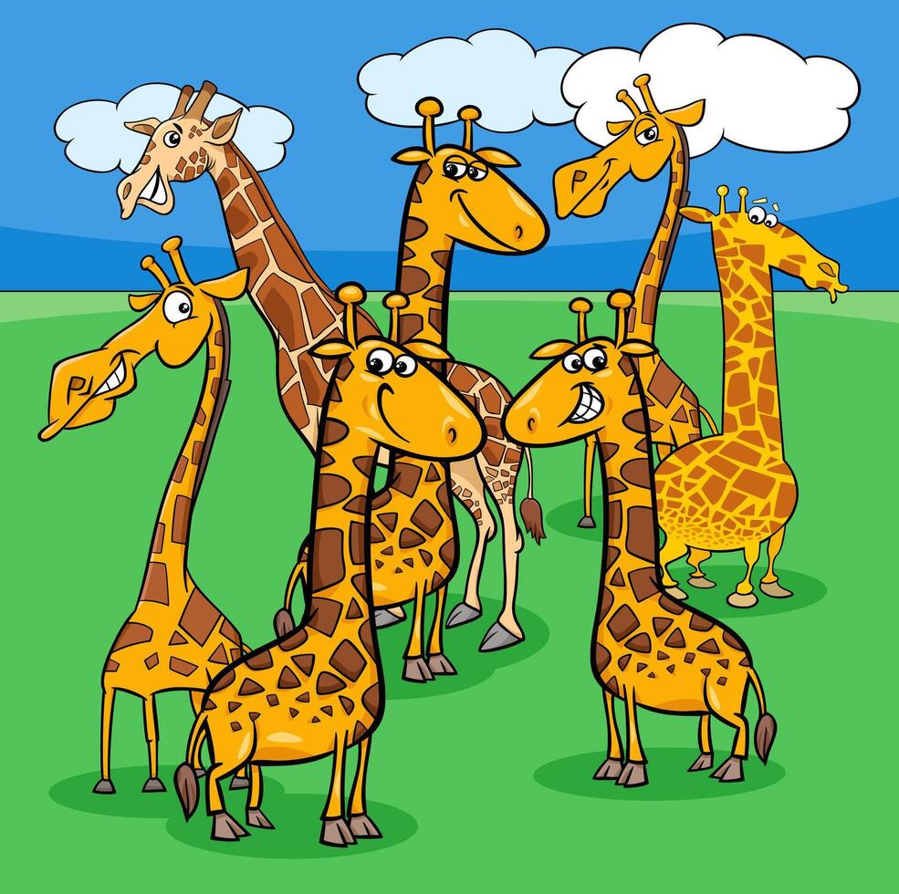 desenho animado girafas selvagem animal personagens grupo vetor
