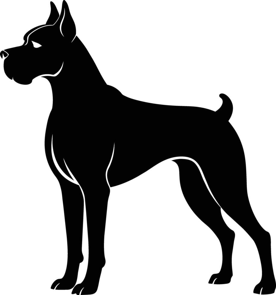 Preto e branco silhueta do uma boxer cachorro em pé vetor