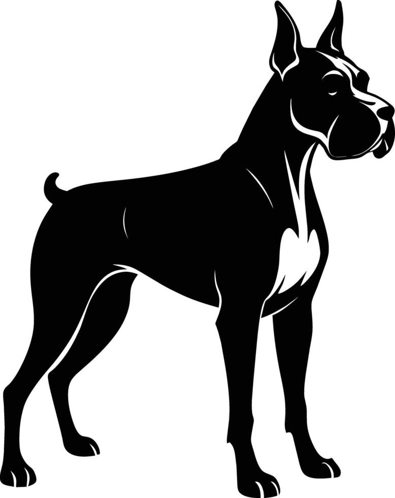 Preto e branco silhueta do uma boxer cachorro em pé vetor