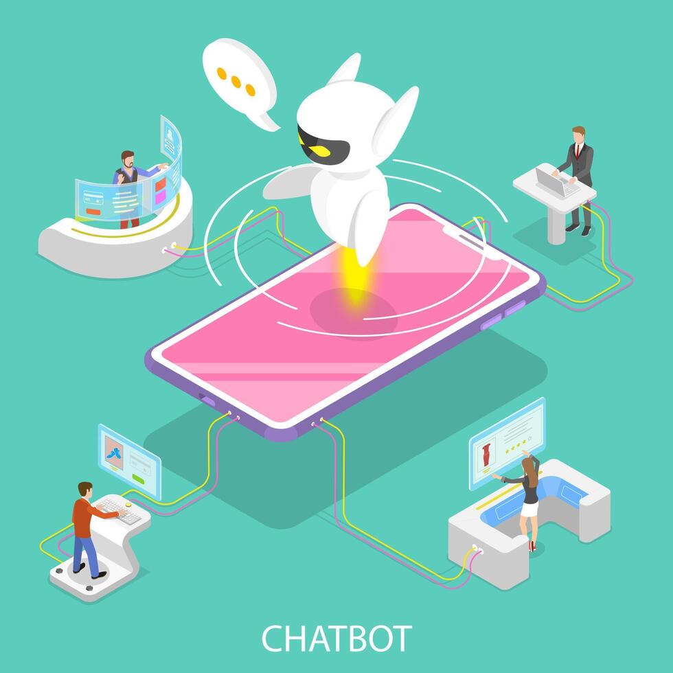 plano isométrico conceito do chatbot, ai. vetor
