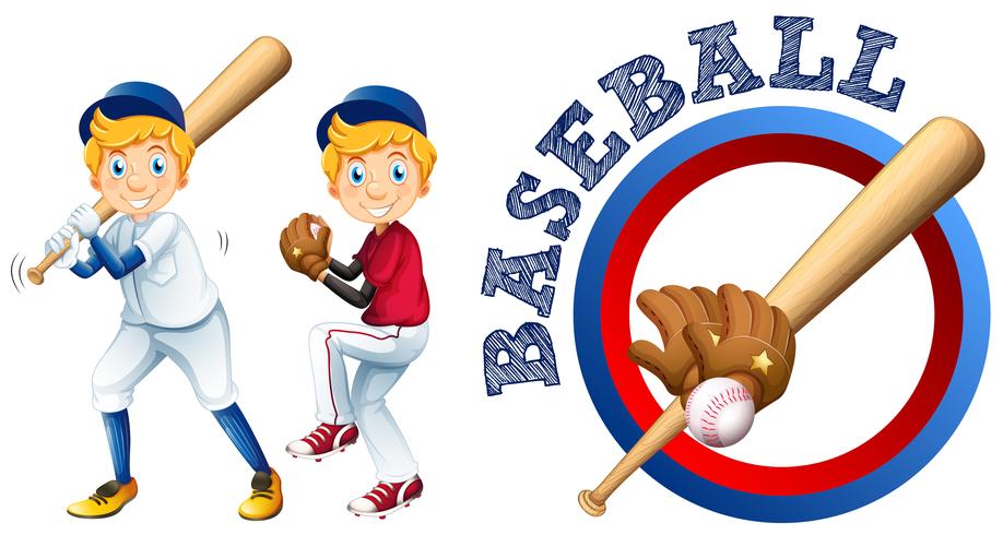 Jogadores de beisebol e design de logotipo vetor