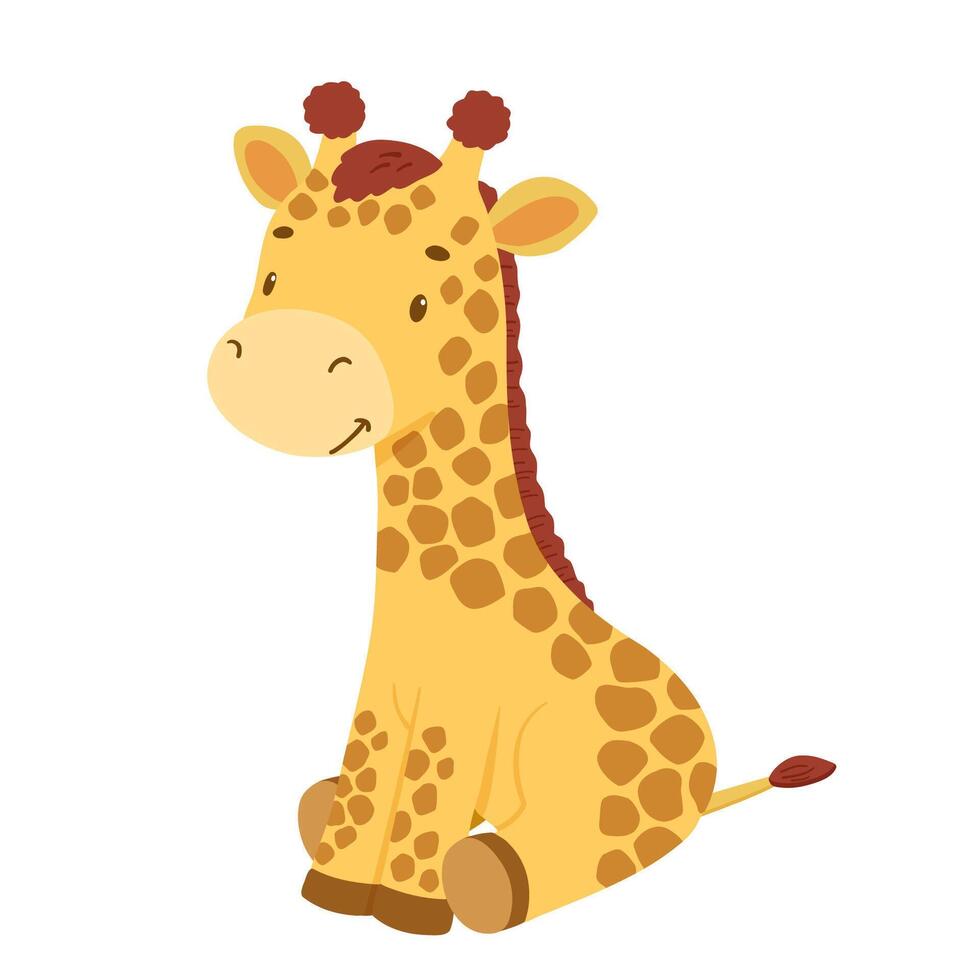 fofa sentado girafa. desenho animado ilustração para crianças. safári animal vetor