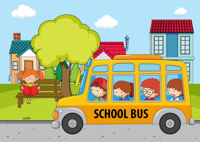 Crianças no ônibus escolar vetor