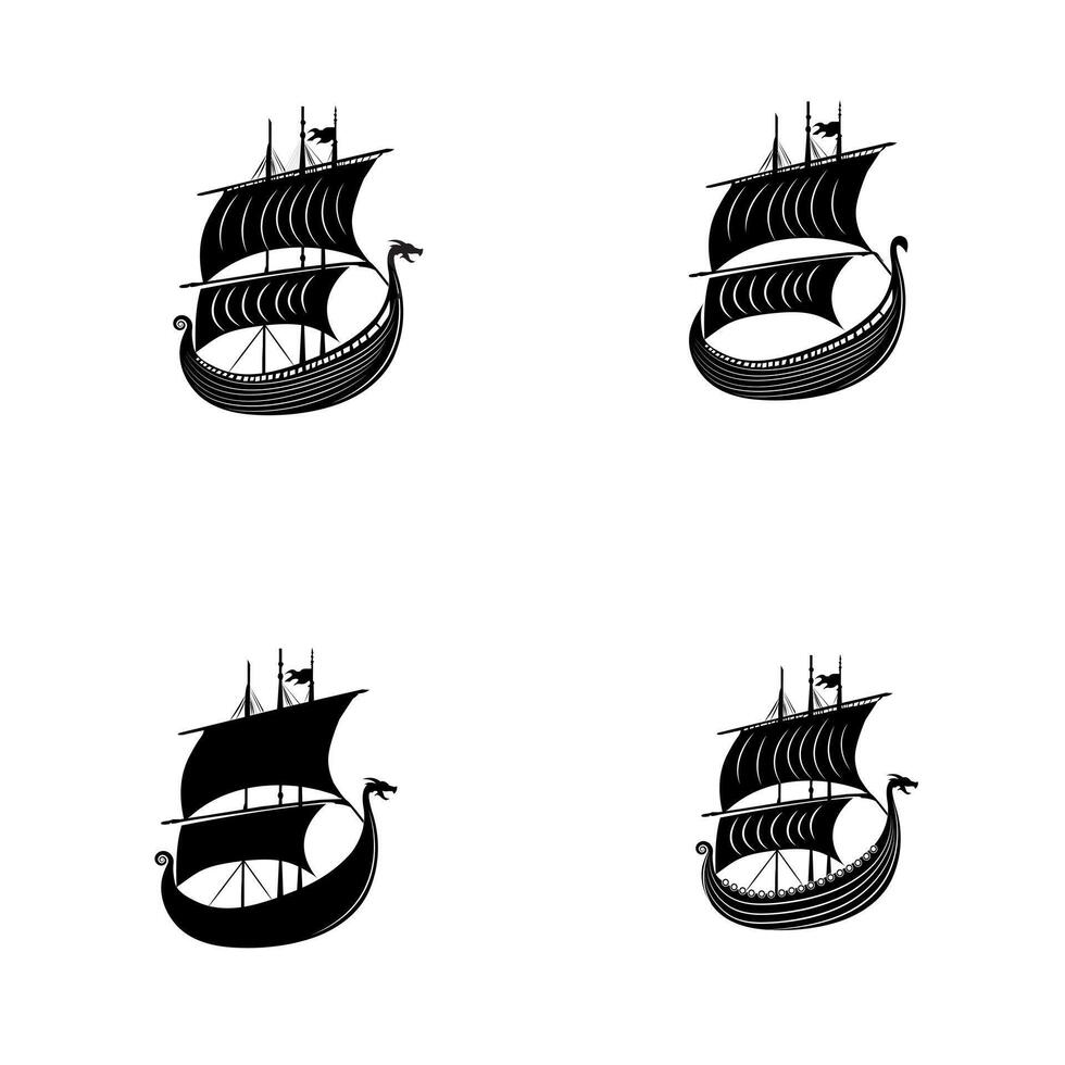 conjunto do viking barco navio Preto logotipo ícones ilustração vetor