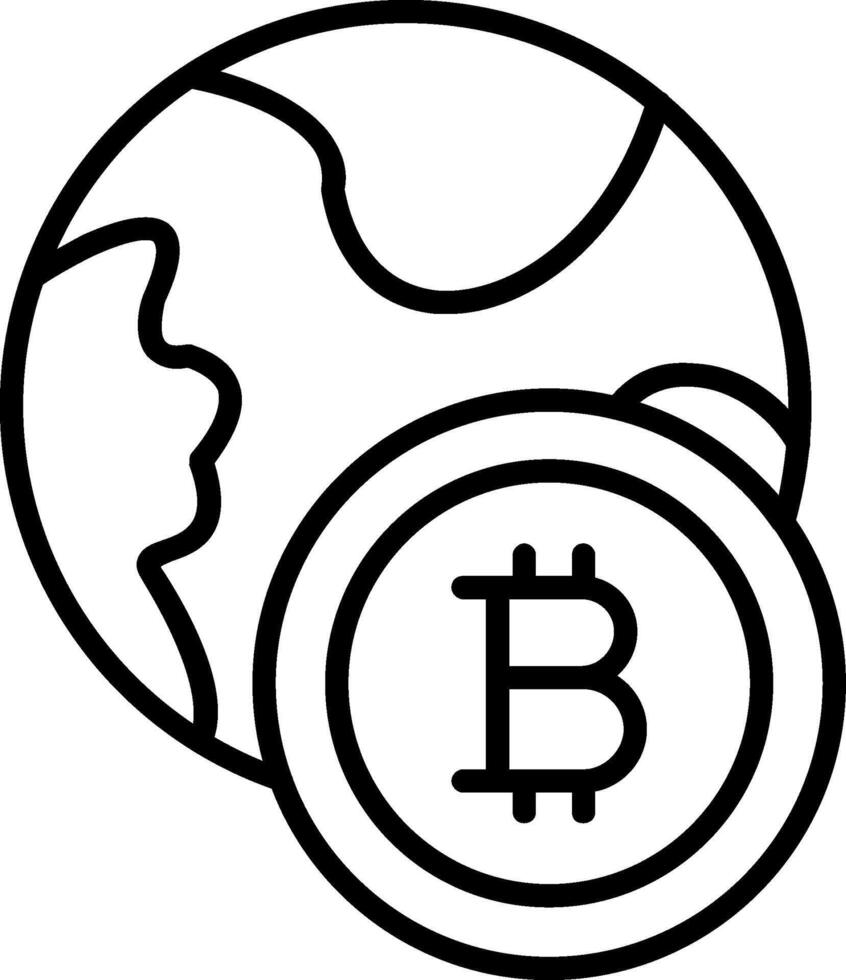 bitcoin mundo linha ícone vetor