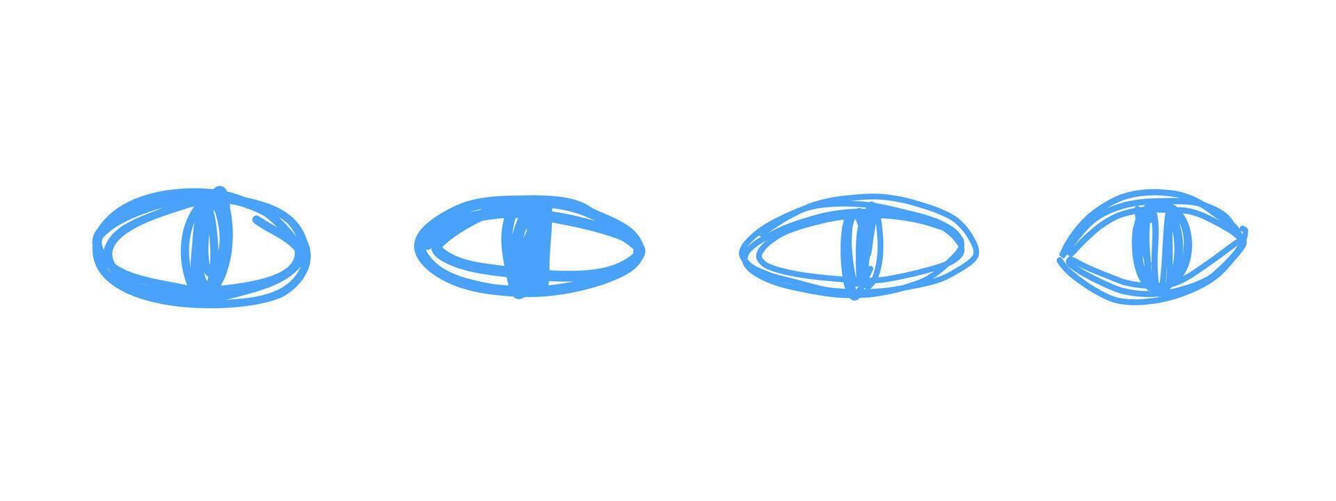 conjunto do rabisco olhos com cílios desenhado de mão. simples ilustração. vetor