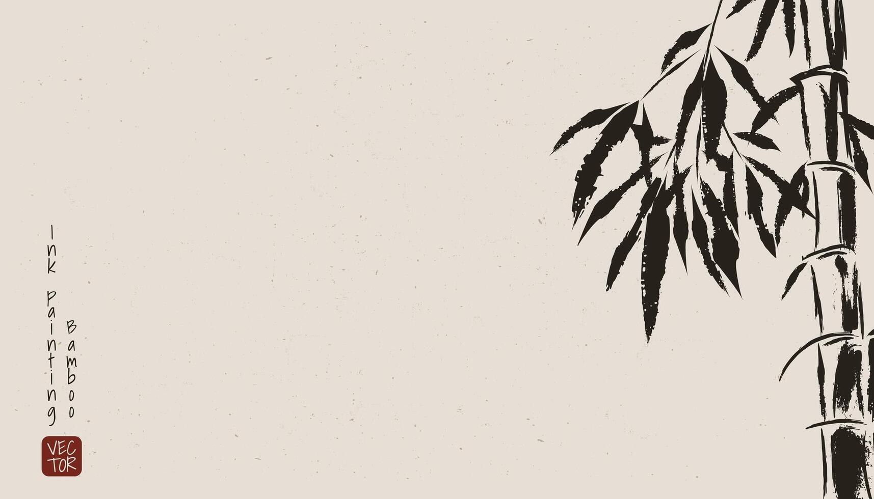 uma aguarela Preto bambu folhas pintura fundo, tradicional ásia arte. ideal para bandeiras, cartões, e decorações, capturando a elegância do chinês e japonês cultura. vetor