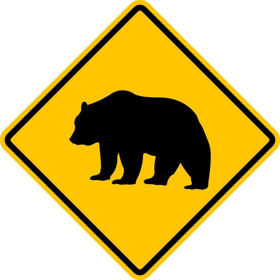 placa urso. Atenção placa sobre uma Urso cruzando. amarelo diamante estrada placa com uma Urso ícone dentro. risco do colisão. selvagem natureza. rombo estrada placa. vetor