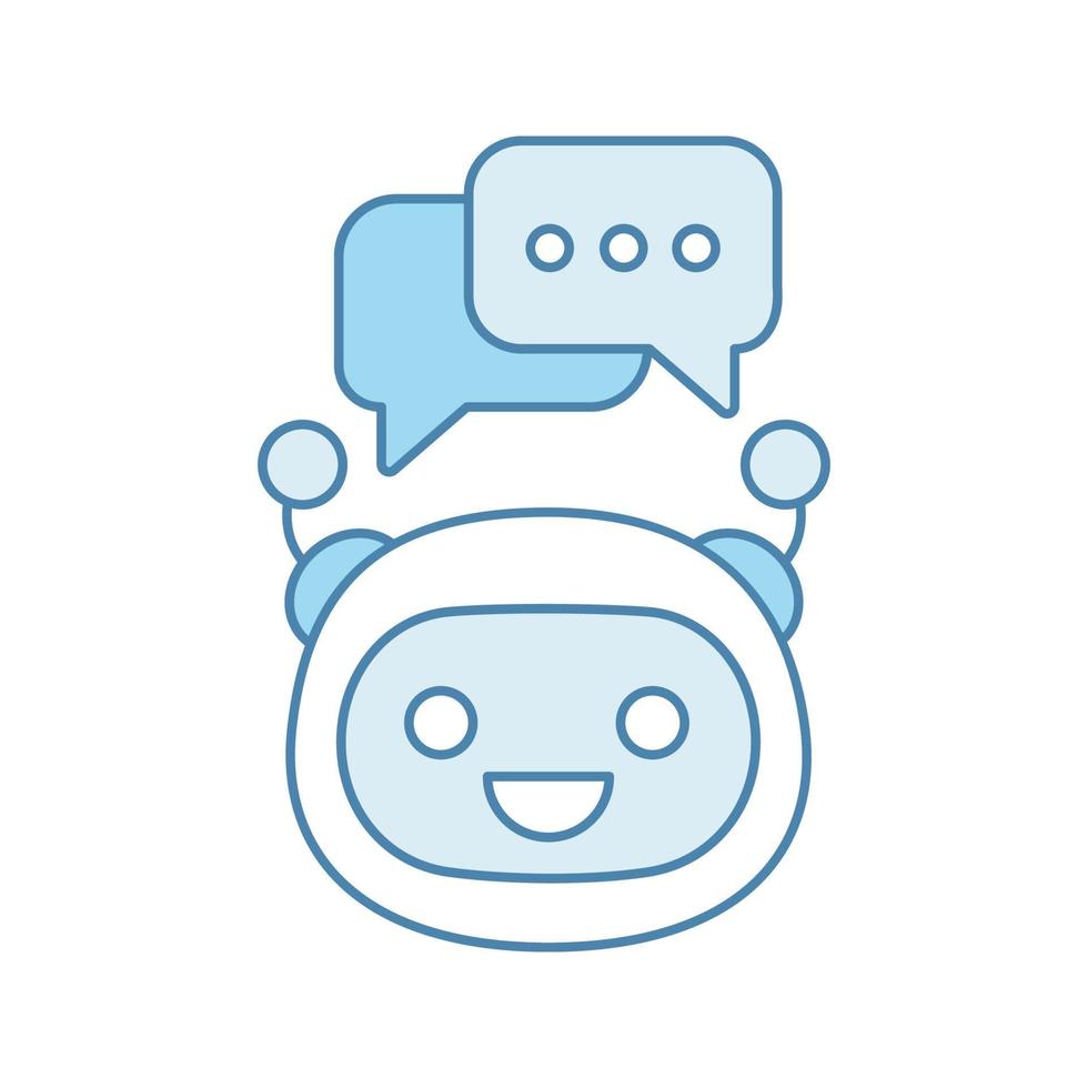 chatbot com ícone de cor de bolhas de discurso. robô moderno. resposta de digitação do talkbot. suporte online. assistente virtual. bot de bate-papo. símbolo de contorno. ilustração vetorial isolada vetor