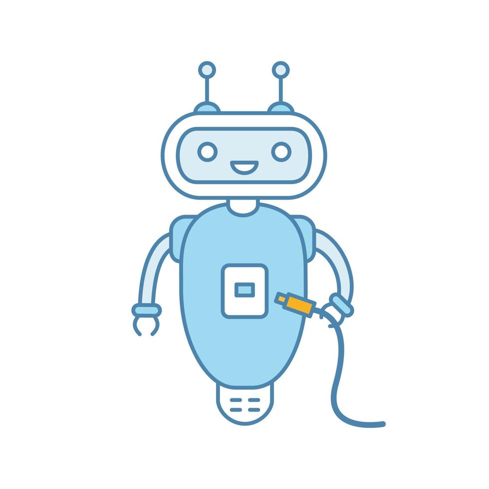 chatbot com ícone de cor de cabo USB. talkbot com plugues de slot USB para cabo. robô moderno. assistente virtual. ajudante online. ilustração vetorial isolada vetor