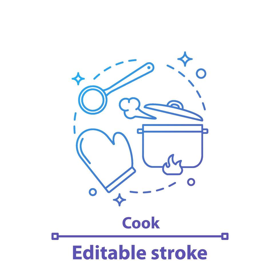 ícone do conceito de processo de cozimento. ilustração de linha fina de ideia de preparação de refeição. cozinha. desenho de contorno isolado do vetor. curso editável vetor