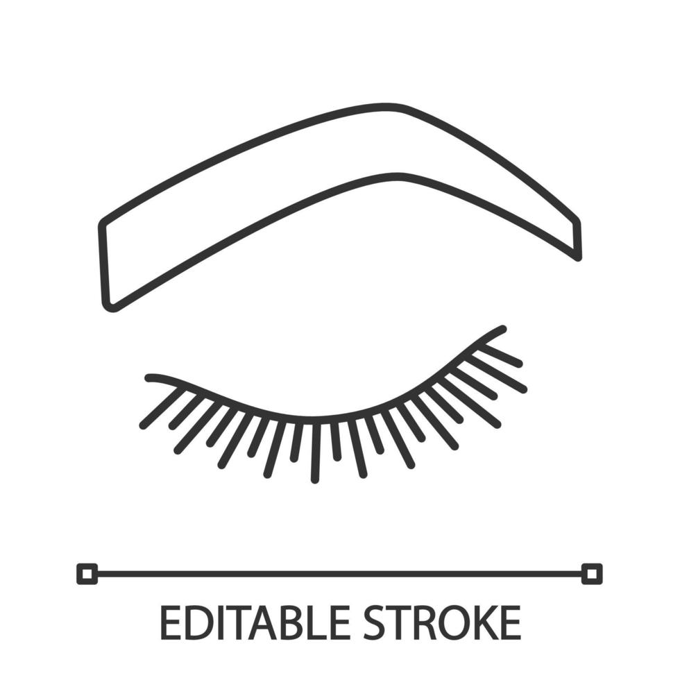 ícone linear da forma de sobrancelha arqueada íngreme. ilustração de linha fina. sobrancelhas suaves em ângulo. sobrancelhas modeladas por tatuagem. olho fechado da mulher. símbolo de contorno. desenho de contorno isolado do vetor. curso editável vetor