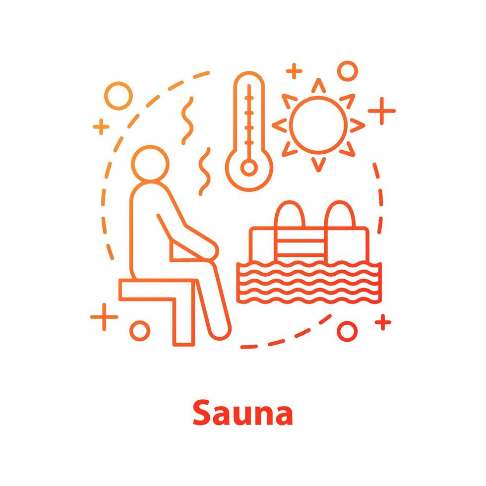 ícone do conceito de sauna. sudatório. ilustração de linha fina de ideia de cuidado de corpo. piscina. resto de verão. desenho de contorno isolado de vetor