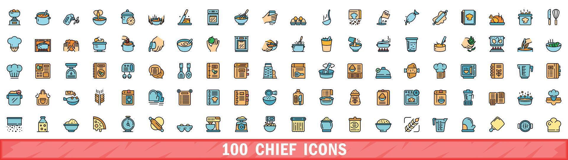 100 chefe ícones definir, cor linha estilo vetor