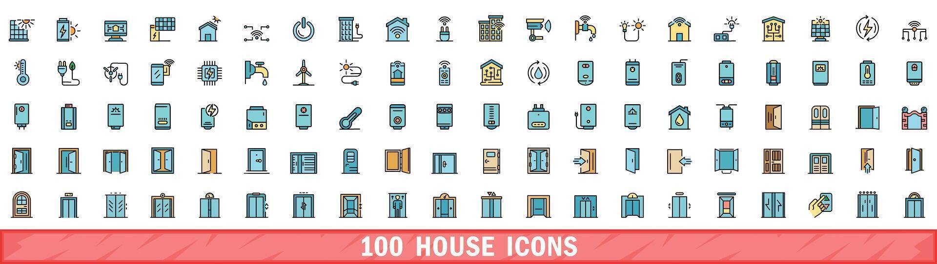 100 casa ícones definir, cor linha estilo vetor