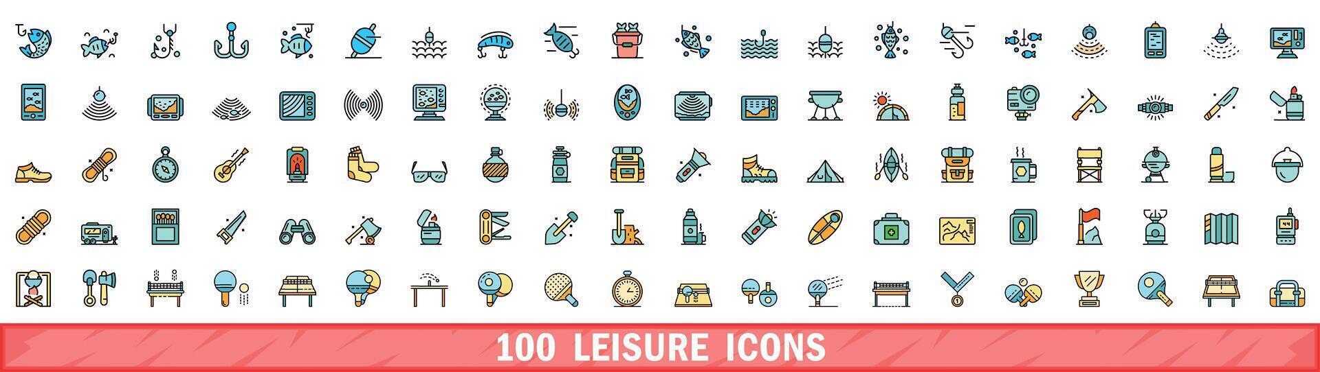 100 lazer ícones definir, cor linha estilo vetor