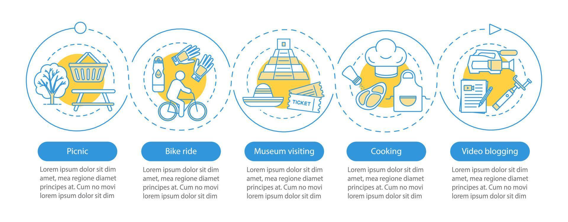 atividades familiares com crianças vetor modelo infográfico. elemento de design de apresentação de negócios. gráfico de linha do tempo do processo. visualização de dados com cinco etapas e opções. layout de fluxo de trabalho com ícones lineares