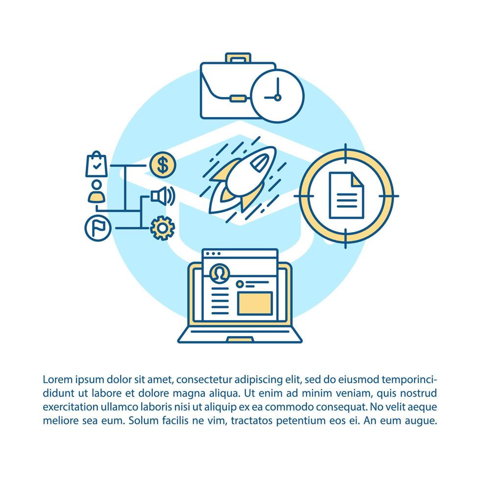 modelo de vetor de página de artigo de círculo azul educação. folheto, revista, elemento de design de livreto com ícones lineares e caixas de texto. oportunidade de design de impressão. ilustrações de conceito com espaço de texto