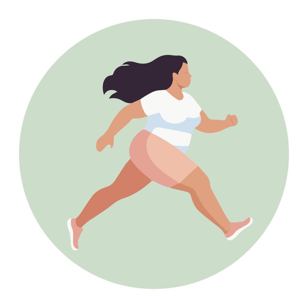 uma gordo menina vai dentro para Esportes. corrida mulher. corpo positividade vetor