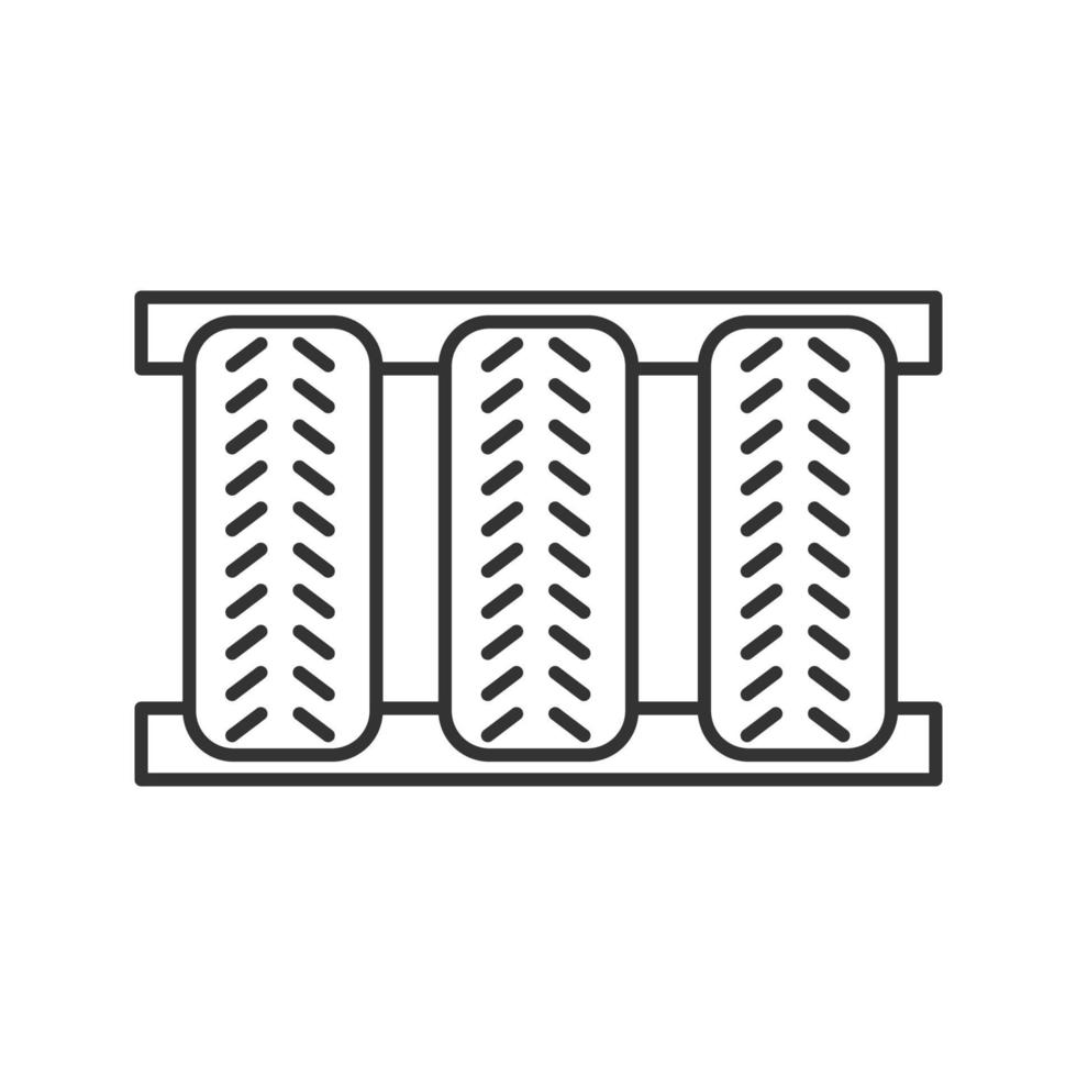 ícone linear de pneus de carro. ilustração de linha fina. rodas de automóveis. símbolo de contorno. desenho de contorno isolado de vetor