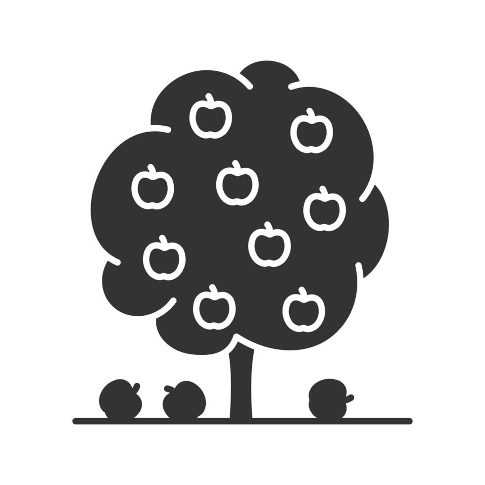 ícone de glifo de árvore de fruta. jardim, parque. símbolo da silhueta. espaço negativo. ilustração isolada do vetor