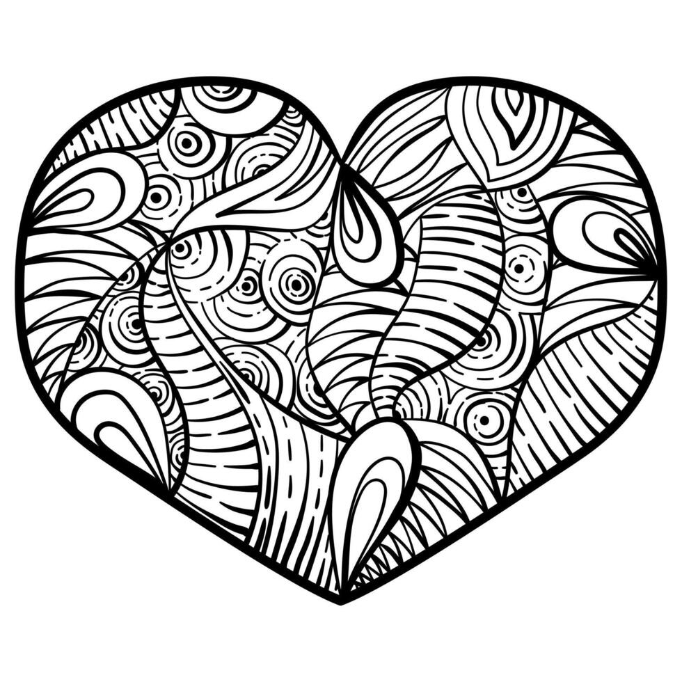 criativo mandala coração com abstrato padrões, meditativo coloração página para dia dos namorados dia vetor