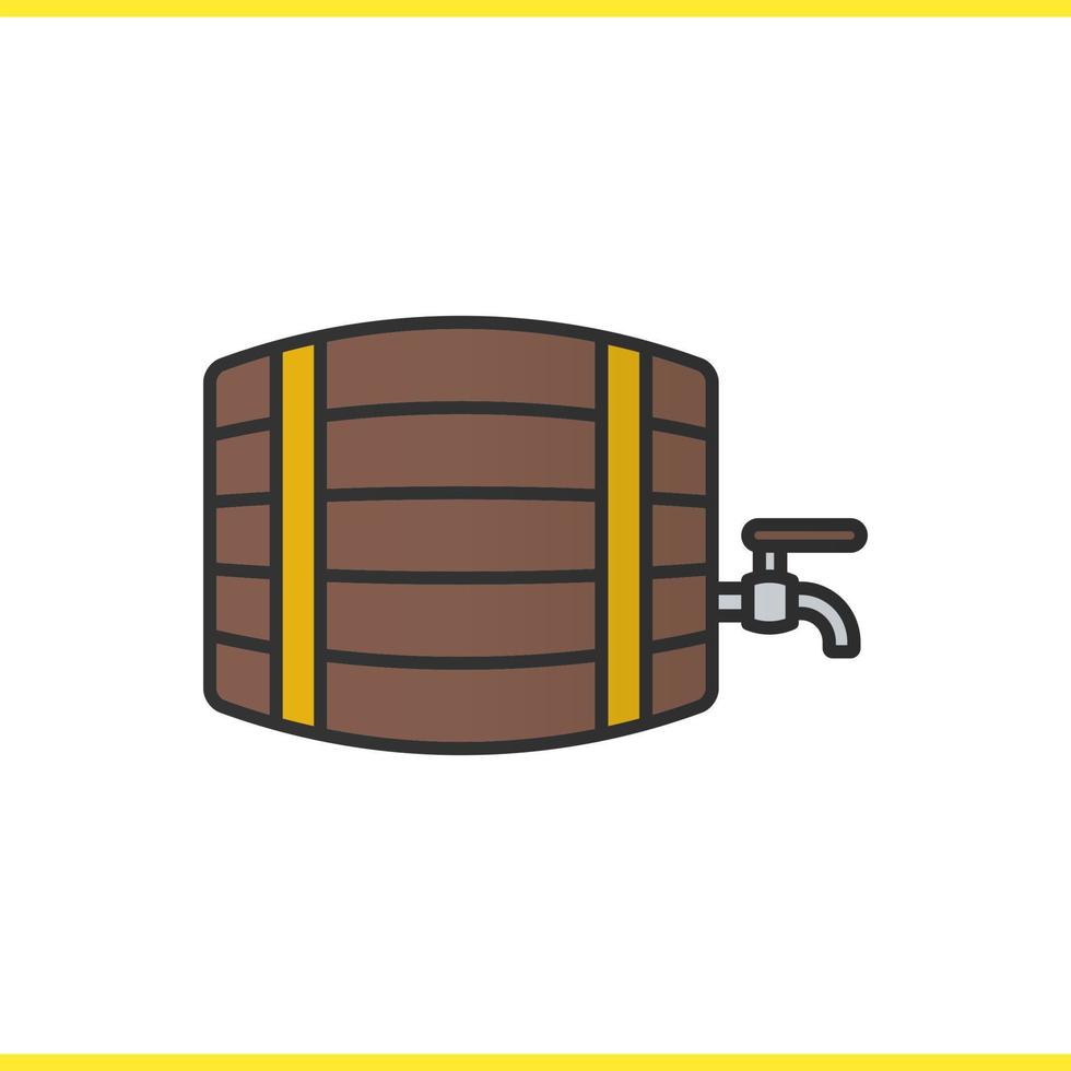 ícone de cor de barril de madeira de álcool. barril de whisky, cerveja ou rum com torneira. sinal de bar e pub. ilustração vetorial isolada vetor