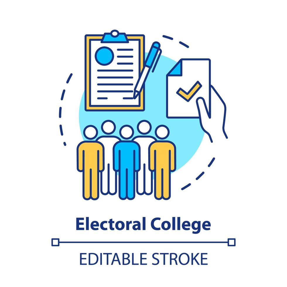 ícone do conceito de eleições. ilustração de linha fina de ideia de colégio eleitoral. votação, escolha de candidatos políticos, partidos. eleitorado. desenho de contorno isolado do vetor. curso editável vetor