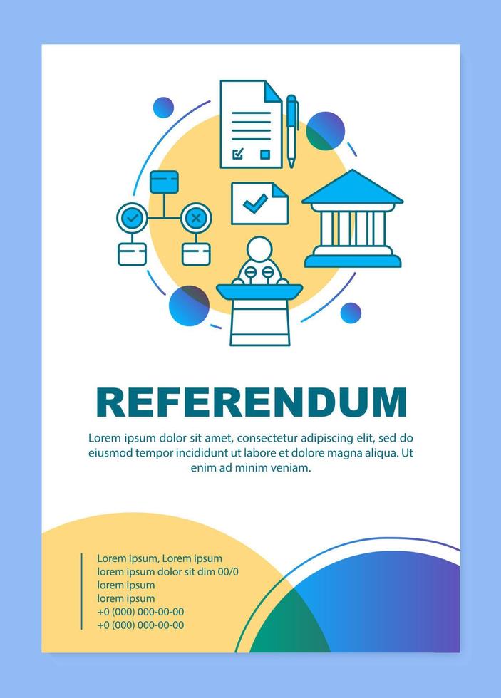 layout de modelo de folheto de referendo. segurando a eleição. votação dos cidadãos. folheto, livreto, design de impressão de folheto, ilustrações lineares. layouts de página de vetor para revista, relatório anual, cartazes publicitários