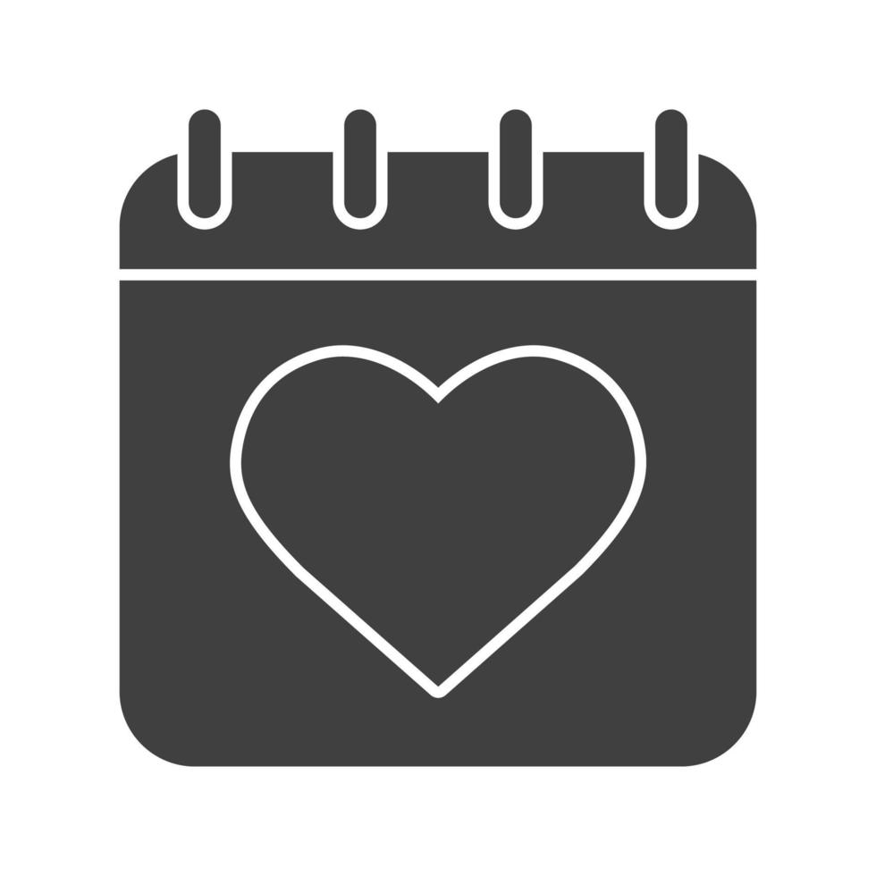 ícone de glifo do dia dos namorados. símbolo de silhueta de 14 de fevereiro. página do calendário com forma de coração. espaço negativo. ilustração isolada do vetor