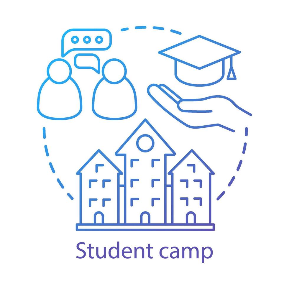 ícone do conceito de acampamento de estudantes. clube educacional de verão,  ilustração de linha fina de