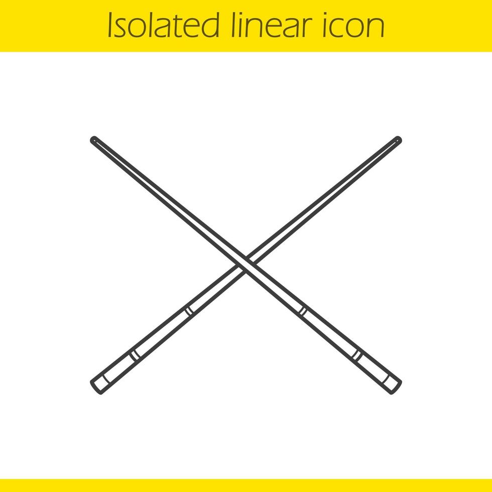 ícone linear cruzado de tacos de bilhar. ilustração de linha fina. símbolo de contorno. desenho de contorno isolado de vetor
