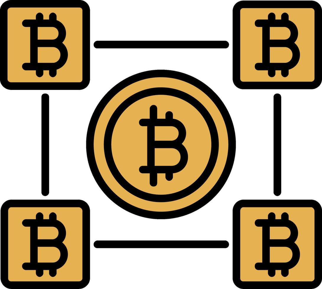 bitcoin blocos linha preenchidas ícone vetor