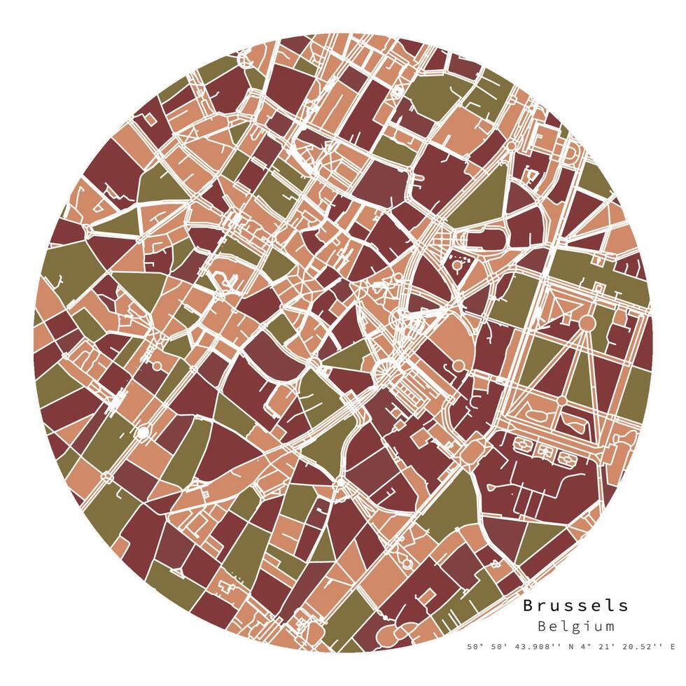 Bruxelas cidade Centro , Bélgica, urbano detalhe ruas estradas cor mapa ,redondo círculo ilustração elemento modelo imagem vetor