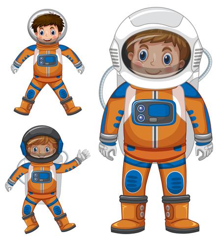 Três crianças, em, astronauta, equipamento vetor