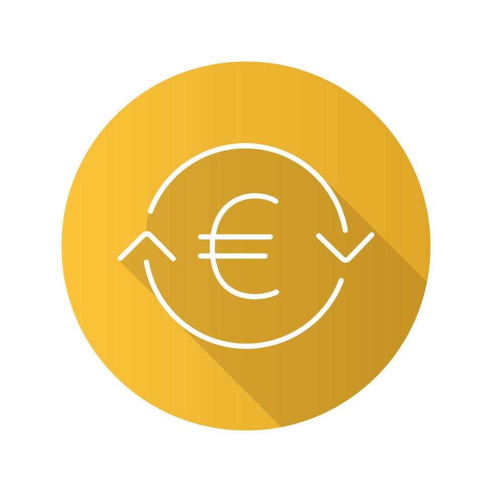 ícone de sombra longa plana linear de troca euro. reembolso. símbolo de linha de vetor