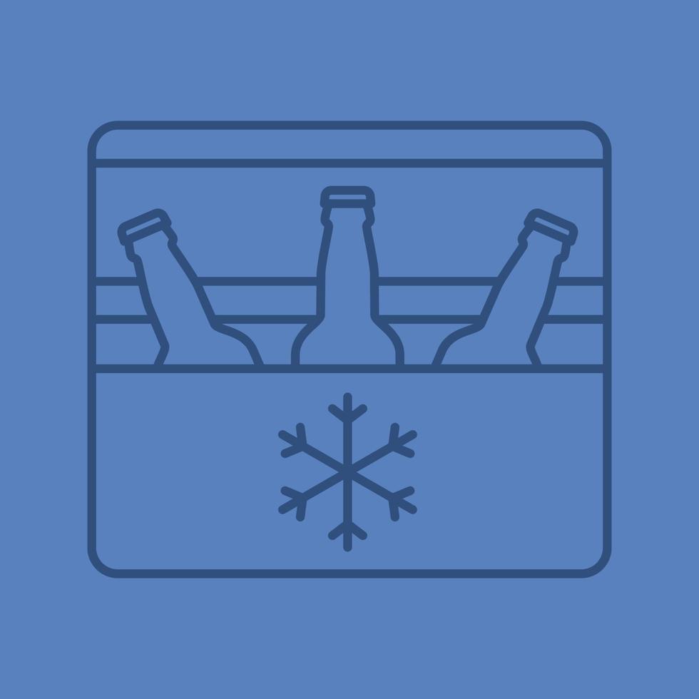 ícone linear de cor de geladeira portátil. geladeira portátil com garrafas de cerveja. símbolos de contorno de linha fina na cor de fundo. ilustração vetorial vetor