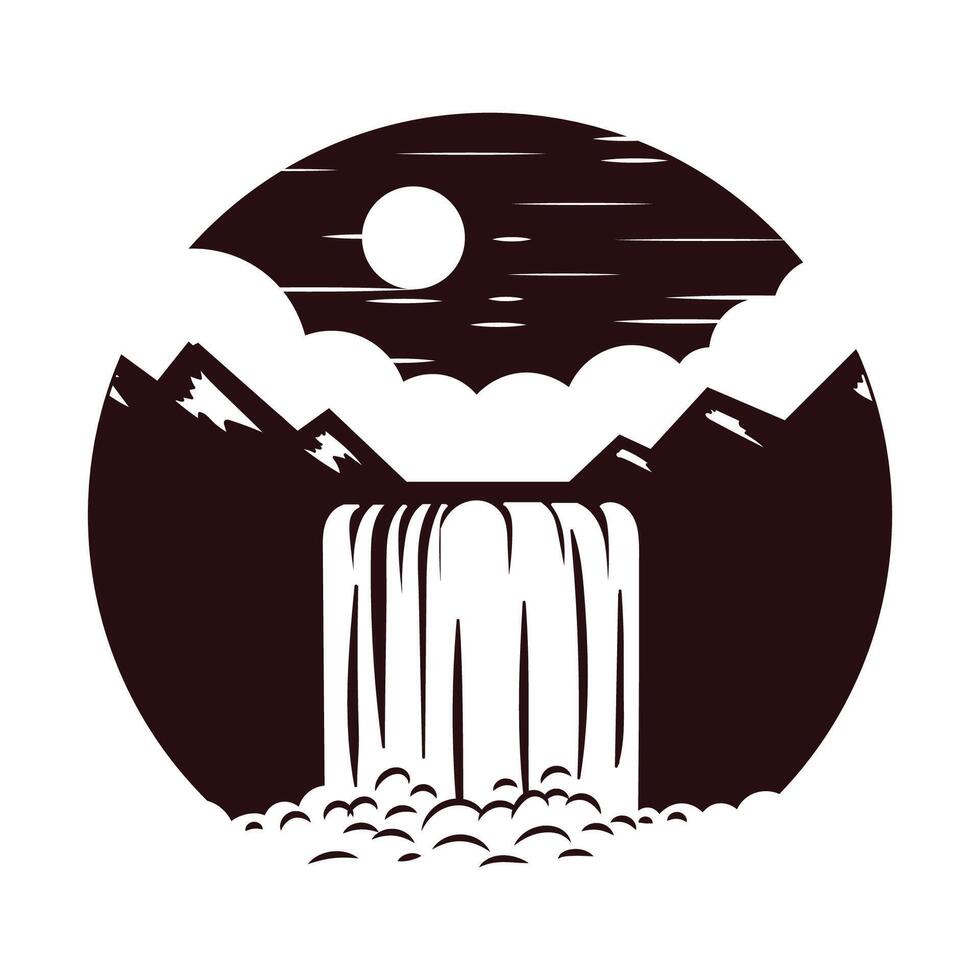 círculo vintage retro montanha cascata ilustração Projeto vetor