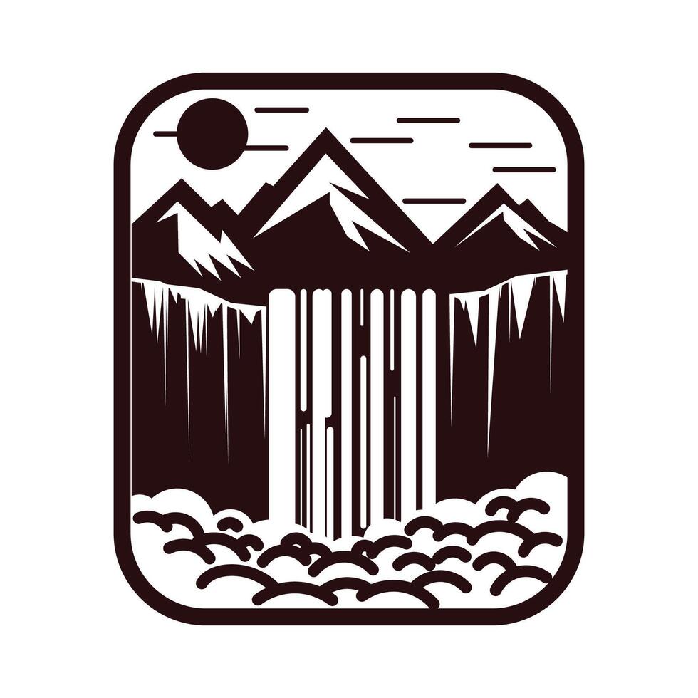 retângulo vintage retro montanha cascata para aventura ilustração Projeto vetor