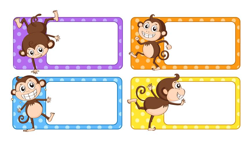Etiquetas quadradas com macacos vetor