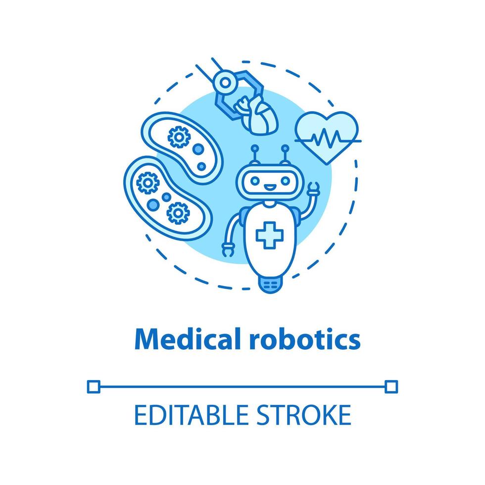 ícone azul do conceito de robótica médica. ilustração de linha fina de idéia de máquinas de computador de cuidados de saúde. tipos de robôs. sistema hospitalar inovador. desenho de contorno isolado do vetor. curso editável vetor