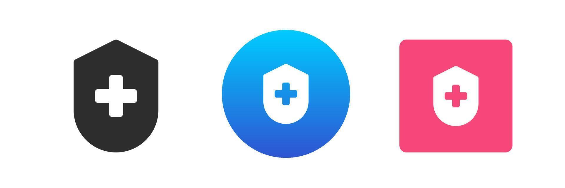 médico seguro cuidados de saúde seguro mais escudo virtual guarda proteção ícone conjunto plano vetor