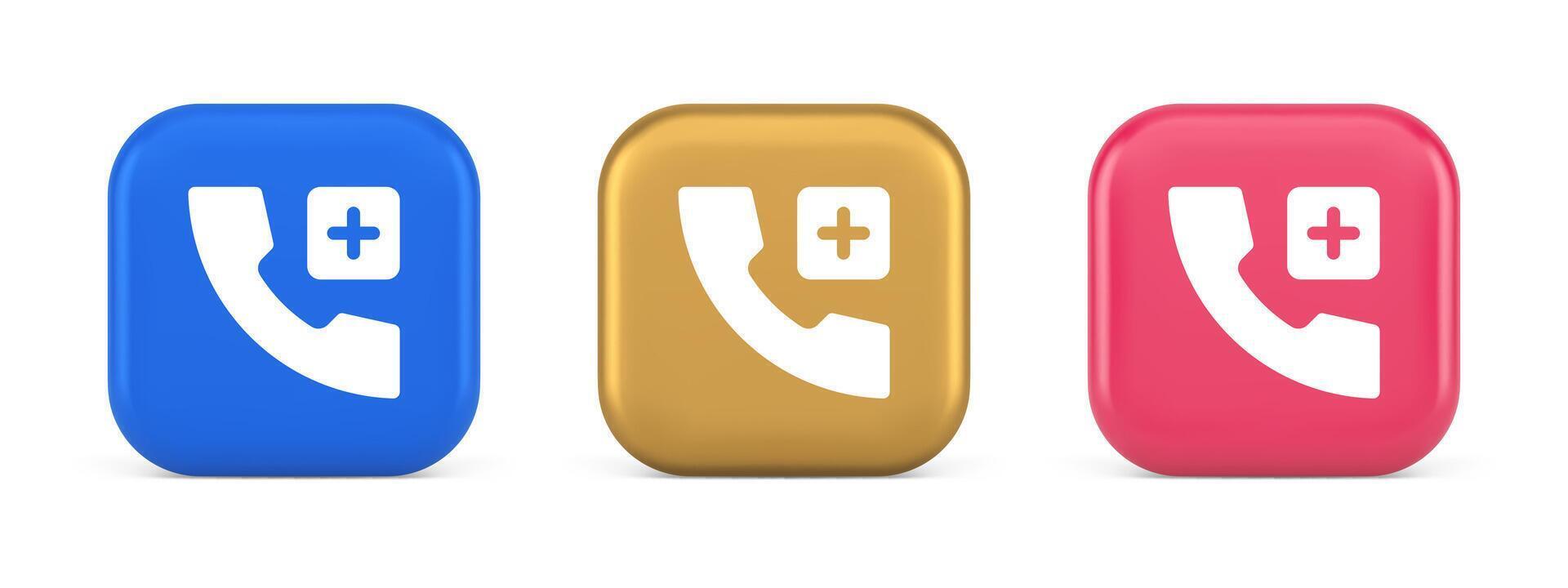 ligar telefone adicionar emergência linha direta serviço quadrado botão 3d realista ícone vetor