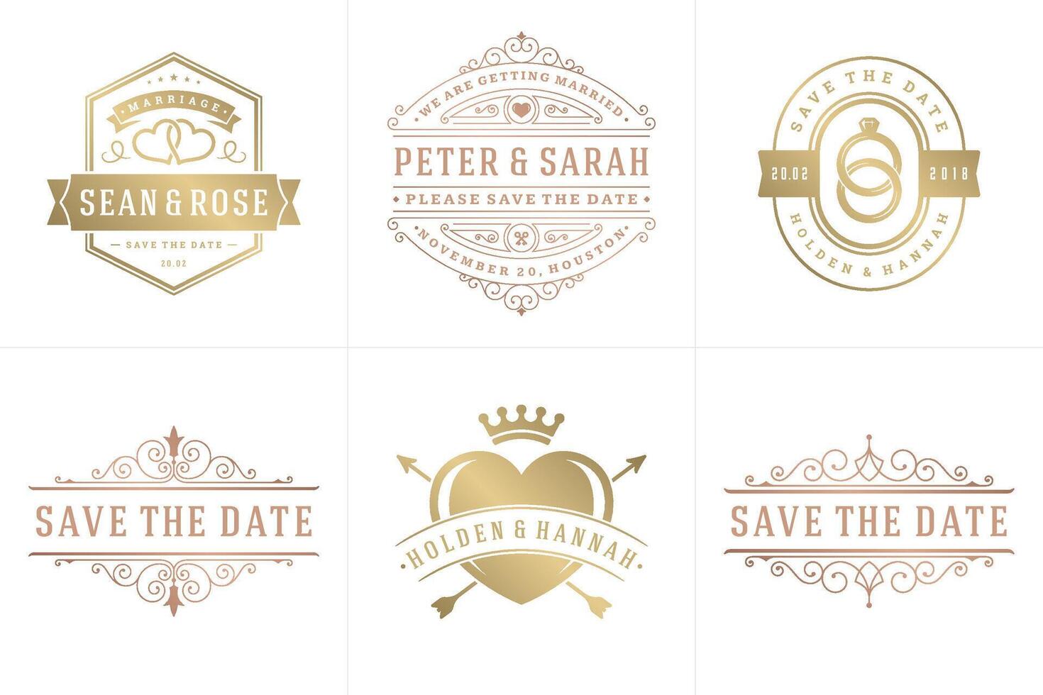 Casamento convites Salve  a encontro logotipos e Distintivos elegante modelos conjunto vetor