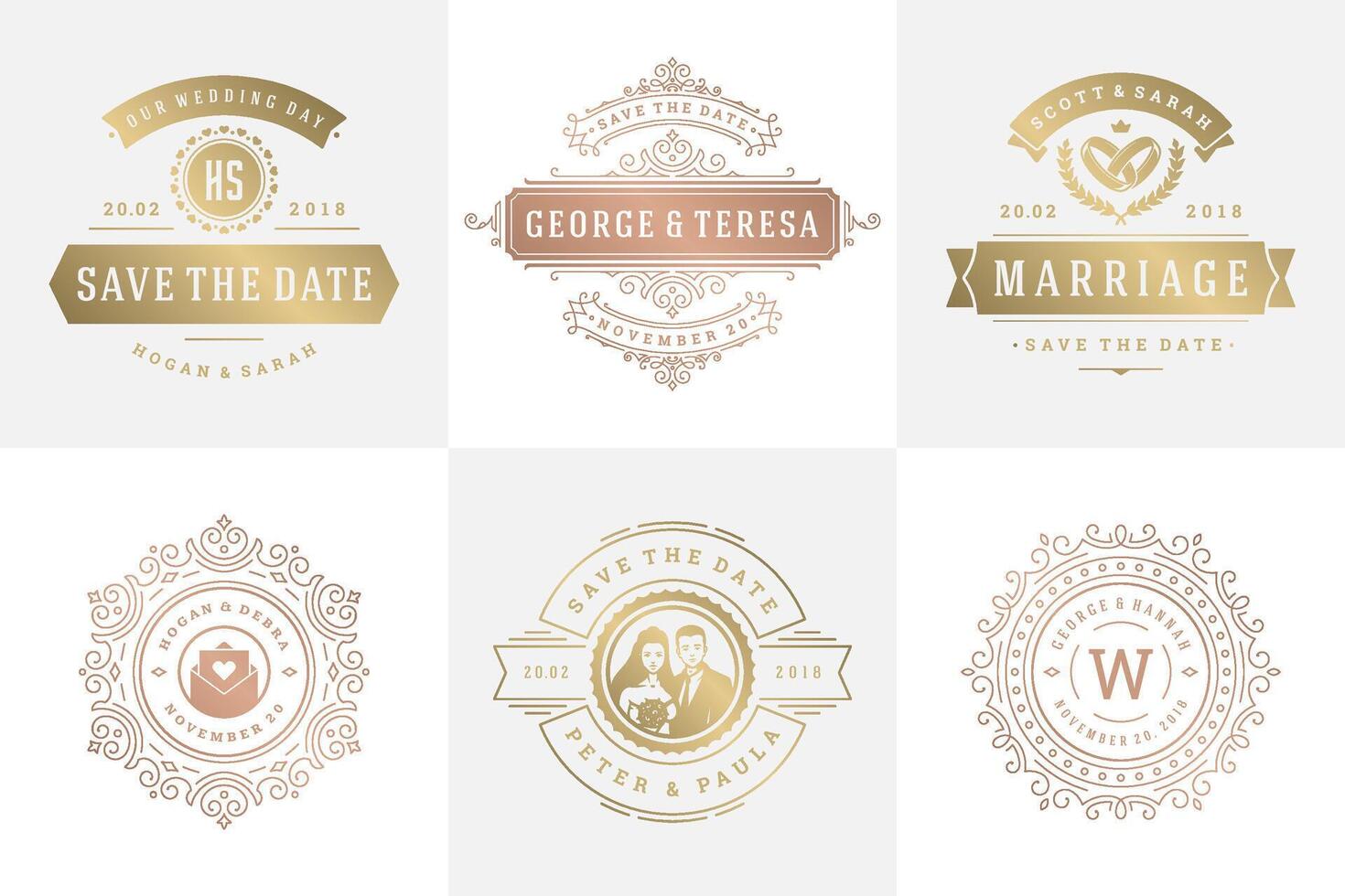 Casamento convites Salve  a encontro logotipos e Distintivos elegante modelos conjunto vetor